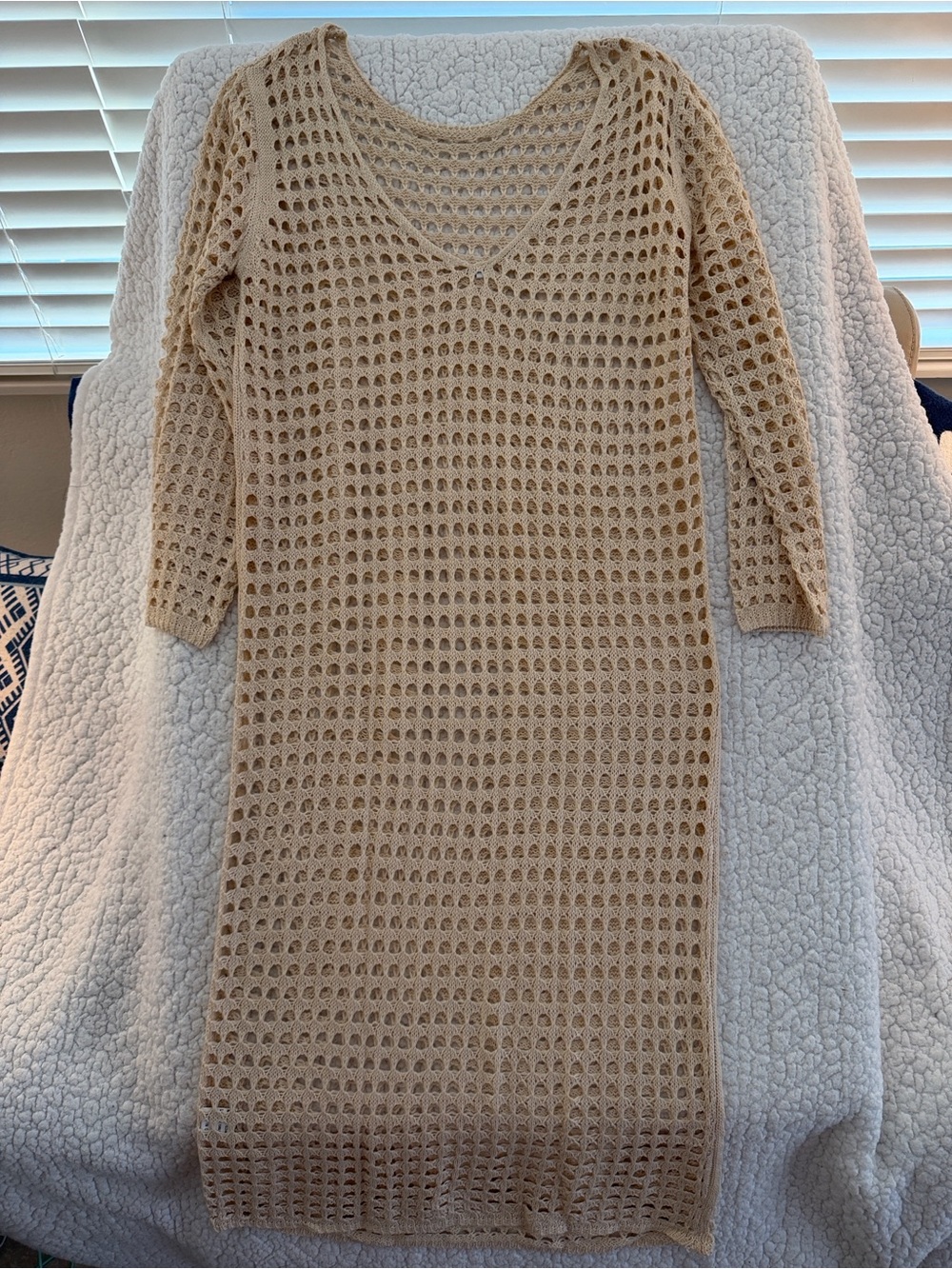 Fashion Bug Beige Crochet V-Neck Knit Swim Coverup